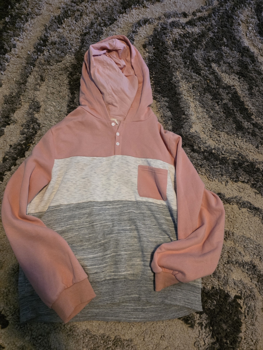 Women's Pink Colorblock Hooded Pullover Sweatshirt